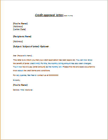 Credit Approval Letter | writeletter2.com