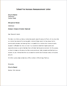 School Fee Increase Announcement Letter Writeletter2 Com