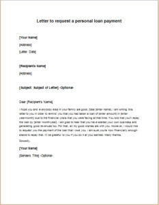 Personal loan application letter template