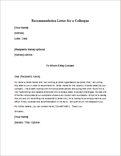 How do I write a letter of recommendation for a coworker?