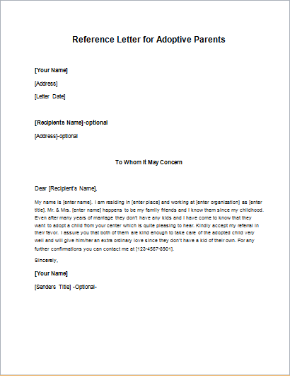 Reference Letter For Adoptive Parents