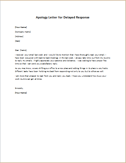 Apology Letter For Delayed Response