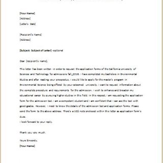 Letter for university application