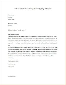 Reference Letter for a Nursing Student Applying at ...
