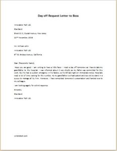 Day off Request Letter to Boss | writeletter2.com