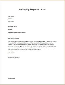 An Inquiry Response Letter SAMPLE TEMPLATE writeletter2 com