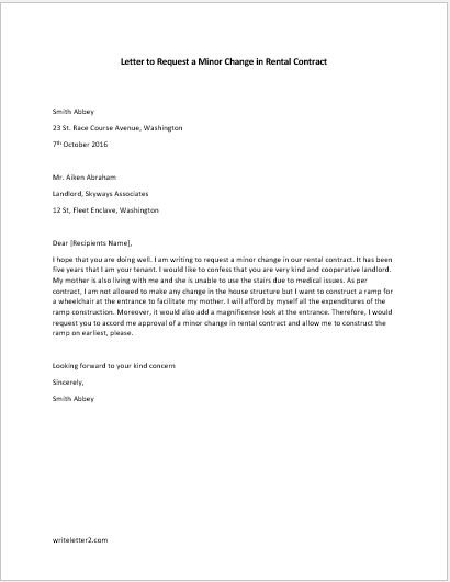 Letter to Request a Minor Change in Rental Contract | writeletter2.com