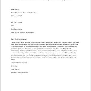 Professional Reference Letter For Apartment