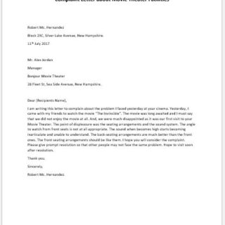 Complaint Letter About Cinema Facilities 