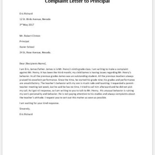 Complaint Letter to Principal about Teacher's Attitude 