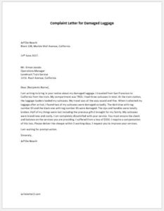 letter complaint luggage damaged writeletter2