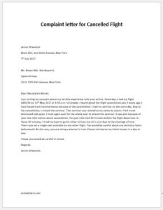 Complaint Letter for Cancelled Flight | writeletter2.com