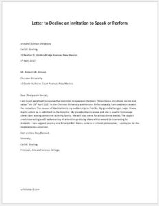 Letter Of Decline To Invitation - certify letter