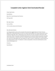 letter complaint receipt clerk overlooked against writeletter2
