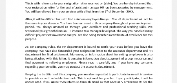 Letter Announcing Death of an Employee's Father | Download