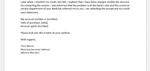Double charge on credit card correction letter