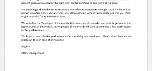Encouragement Letter to Employees to Increase Sales