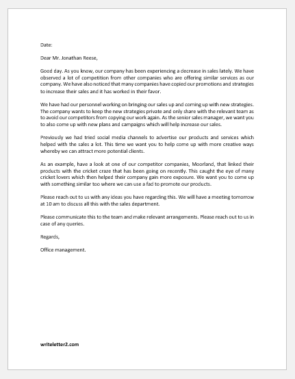 Encouragement Letter to Employees to Increase Sales