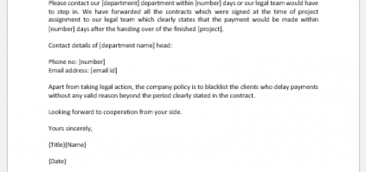 Letter Announcing Action(s) against a Client Due to Non-Payment