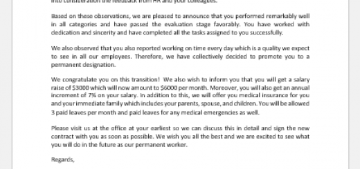 Letter Announcing Transition to Permanent Employment