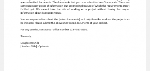 Letter Asking a client to Submit more Documents