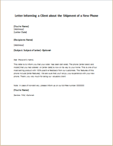 Letter Informing A Client About The Shipment Of A New Phone Writeletter2 Com