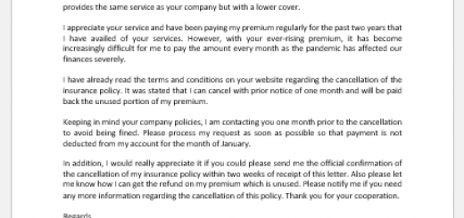 Letter from Client to Cancel Insurance Policy