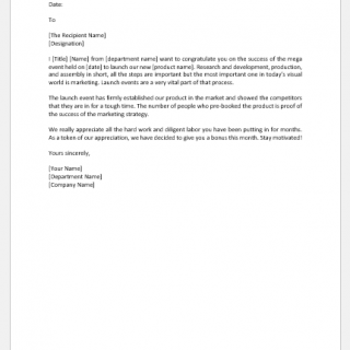 Letter to Appreciate Efforts of Employee at Product Launch