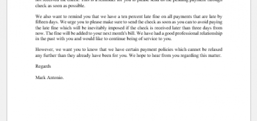 Letter to Client Informing them of Check not received Yet