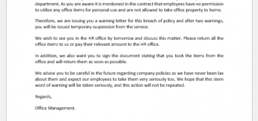 Letter to Criticize an Employee for the Breach of a Policy