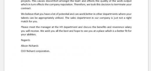 Letter to Terminate Employment Due to Lack of Teamwork