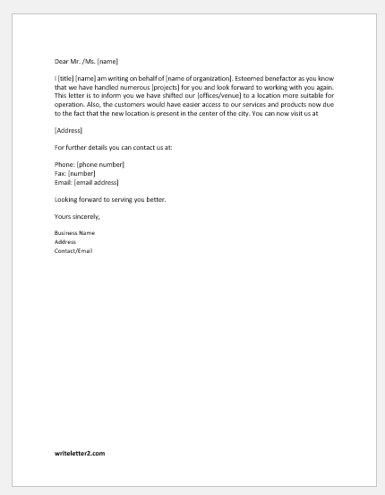 New business location announcement letter