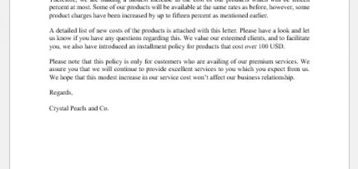 Price increase announcement letter to client