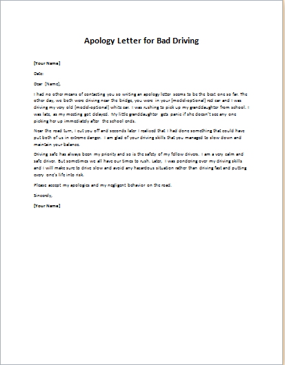 Apology Letter for Bad Driving