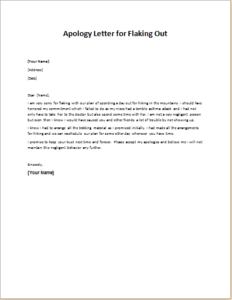 Apology Letter for Flaking Out