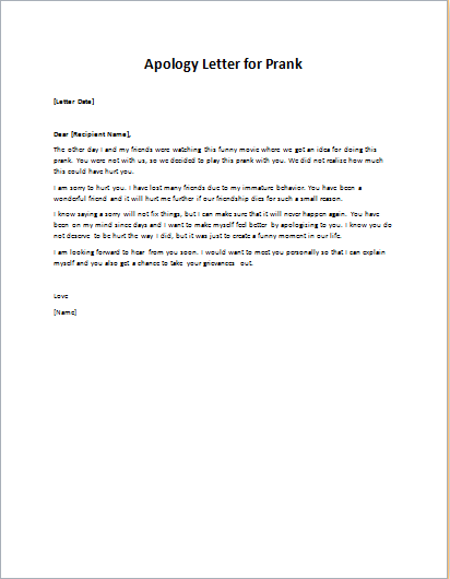 Apology Letter for Prank