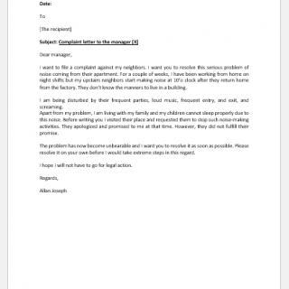 Complaint letter to apartment manager