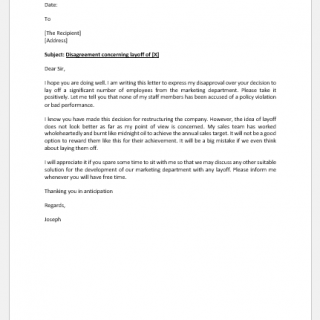 Disagreement Letter Concerning Employee’s Layoff