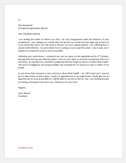 Disagreement Letter Concerning a Cancelled Appointment