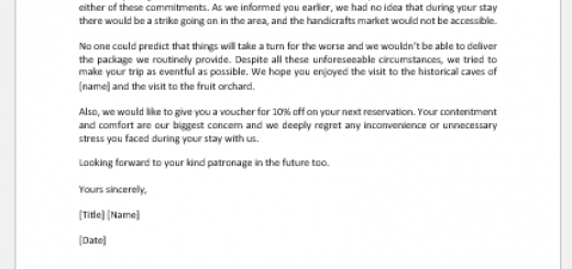 Hotel guest services apology letter