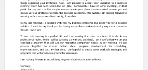 Letter accepting an invitation to business meeting