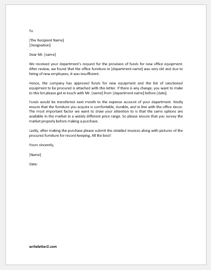 Letter for Approval of Office Equipment Expense