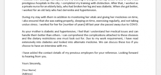 Letter from a Nurse Seeking Employment