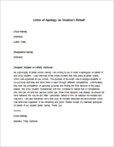 Letter of Apology on Student's Behalf