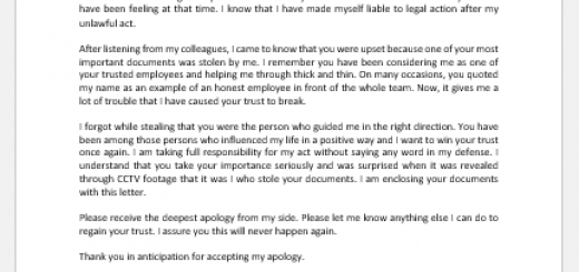 Letter of apology for stealing