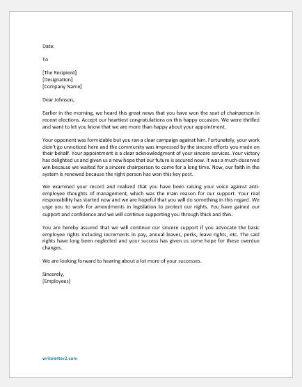 Letter to Congratulate Someone for Winning as Chairperson
