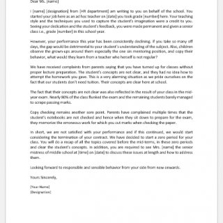 Letter to Criticize Employee for Decline in Performance