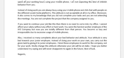 Letter to Criticize an Employee for Excessive Telephone Usage