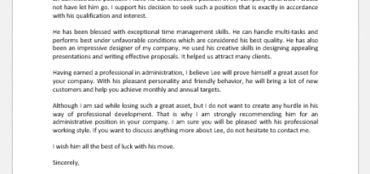 Letter to Refer Someone for an Administrative Position