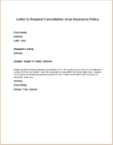 Letter to Request Cancellation of an Insurance Policy